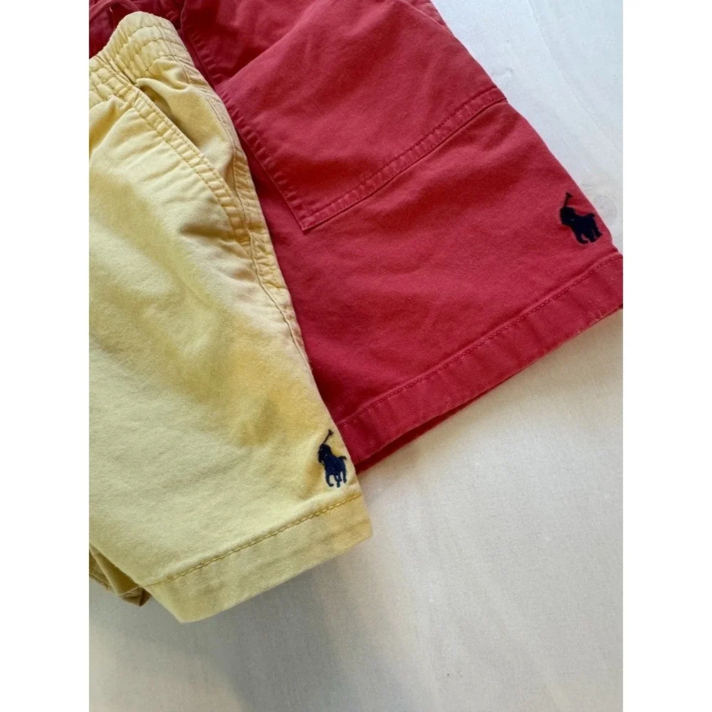 2 Polo Ralph Lauren Boys Chino Shorts Size 10 Yellow Red Solid Zip Flat Front